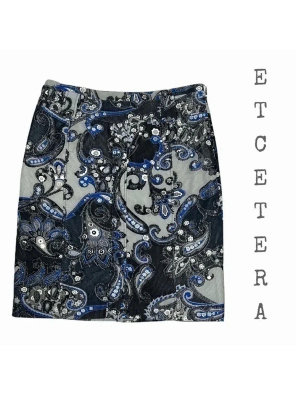 ETCETERA size 4 blue gray paisley print corduroy skirt
